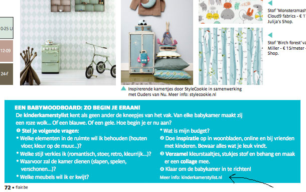 Kinderkamerstylist met een klein artikel in Flair Belgie
